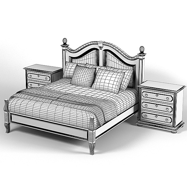 henredon classic traditional 3d max - Henredon Classic Traditional Country Bedroom Set Bed  Nightstand by archstyle